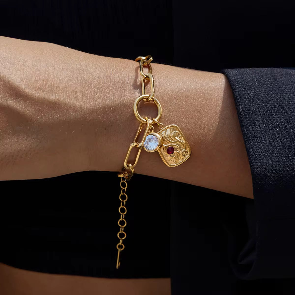 Gold Charm Link Bracelet